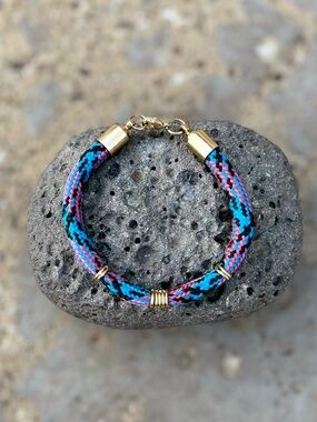 Pink & Blue Paracord Bracelet with Gold Accents